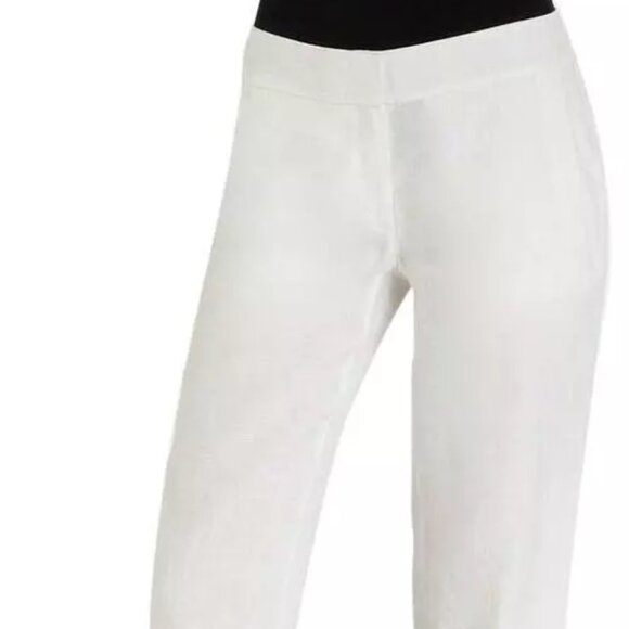 Eileen Fisher White Organic Linen Pull-On Cropped Pants L Large - Picture 1 of 5